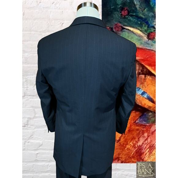 Jos A Bank 41R 32W Navy Blue Pinstripe 2 Piece Suit Jacket Pants Set - Picture 6 of 16
